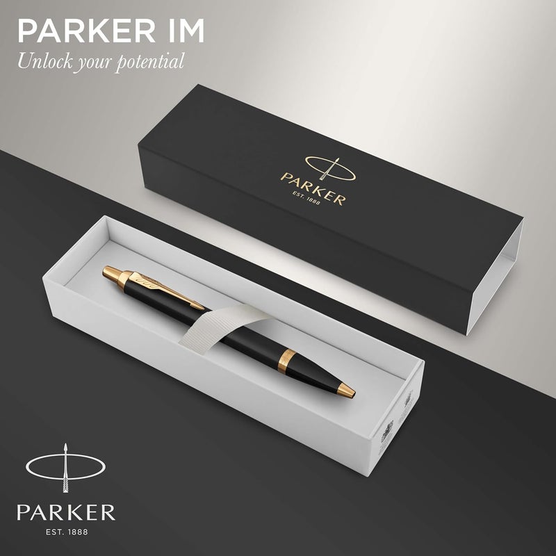 باركر PARKER IM Ballpoint Pen | Black Lacquer with Gold Trim | Medium Point Ink Refill| Gift Box| 8365 - Image 2